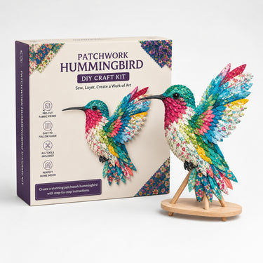 3D Fabric Patchwork Bird Kit No Sew Layered Textile Art Craft With Wooden Stand - Image 10