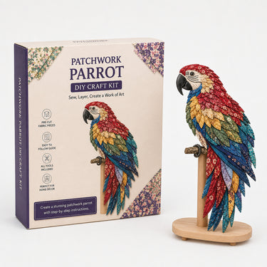 3D Fabric Patchwork Bird Kit No Sew Layered Textile Art Craft With Wooden Stand - Image 3