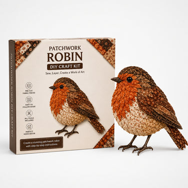 3D Fabric Patchwork Bird Kit No Sew Layered Textile Art Craft With Wooden Stand - Image 14