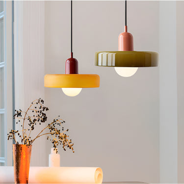 Adjustable Glass Disc Pendant Lamp With Colorful Design - Image 1