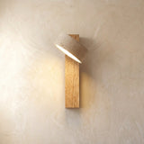 Adjustable Natural Stone Wall Sconce With Wooden Backplate - Image 2