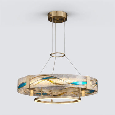 Art Deco Enamel Chandelier With Brass Ring And Colorful Inlays - Image 6