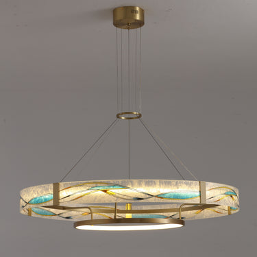 Art Deco Enamel Chandelier With Brass Ring And Colorful Inlays - Image 8