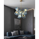 Art Glass Chandelier With Peacock Feather Design - Image 4