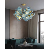Art Glass Chandelier With Peacock Feather Design - Image 5