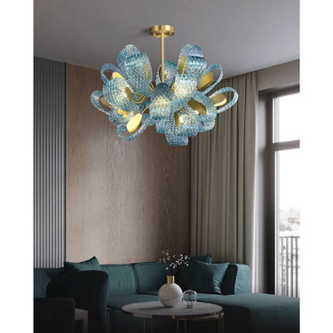 Art Glass Chandelier With Peacock Feather Design - Image 5