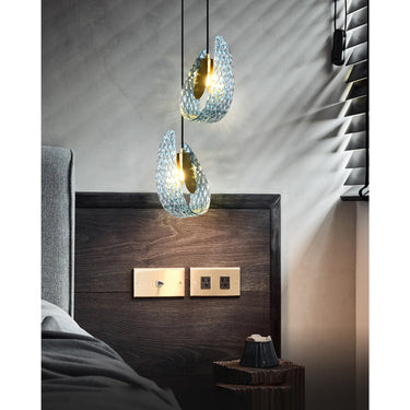 Art Glass Chandelier With Peacock Feather Design - Image 7