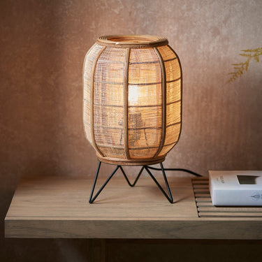 Bamboo Table Lamp With Woven Shade And Black Metal Base - Image 2