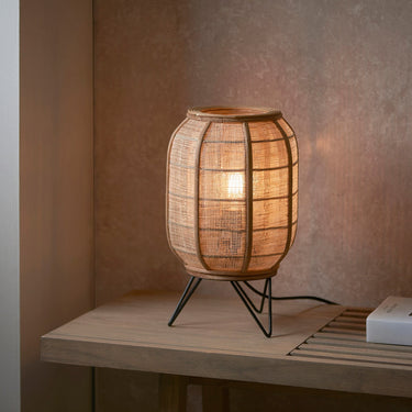 Bamboo Table Lamp With Woven Shade And Black Metal Base - Image 3