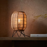 Bamboo Table Lamp With Woven Shade And Black Metal Base - Image 4