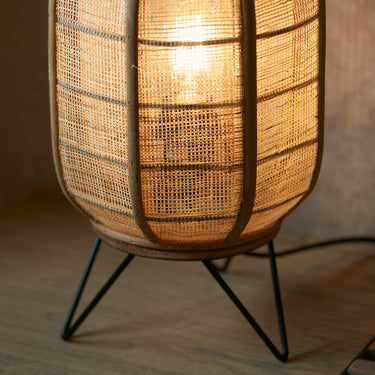 Bamboo Table Lamp With Woven Shade And Black Metal Base - Image 6