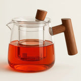 Borosilicate Glass Teapot With Infuser And Wooden Handle For Loose Leaf Tea - Image 1