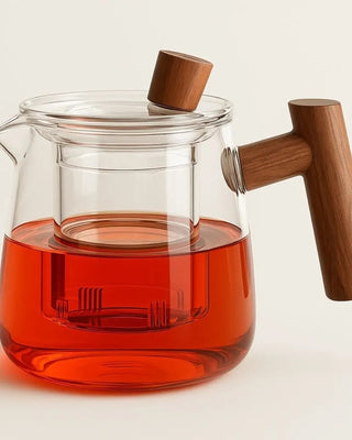Borosilicate Glass Teapot With Infuser And Wooden Handle For Loose Leaf Tea - Image 1