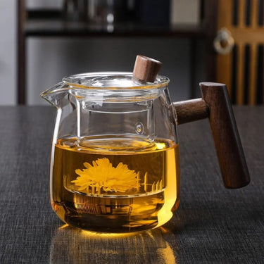 Borosilicate Glass Teapot With Infuser And Wooden Handle For Loose Leaf Tea - Image 2