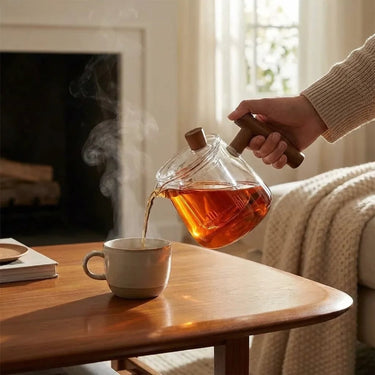 Borosilicate Glass Teapot With Infuser And Wooden Handle For Loose Leaf Tea - Image 5
