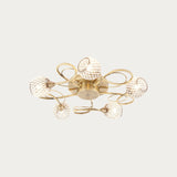 Brass Mesh Semi Flush Light With Clear Glass Beads - Image 1