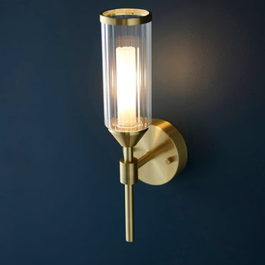 Brass Ribbed Glass Wall Light With Circular Back Plate - Image 3