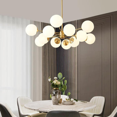 Brass Sputnik Chandelier With Opal Glass Globes - Image 1