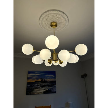 Brass Sputnik Chandelier With Opal Glass Globes - Image 2