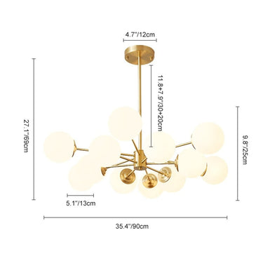 Brass Sputnik Chandelier With Opal Glass Globes - Image 5