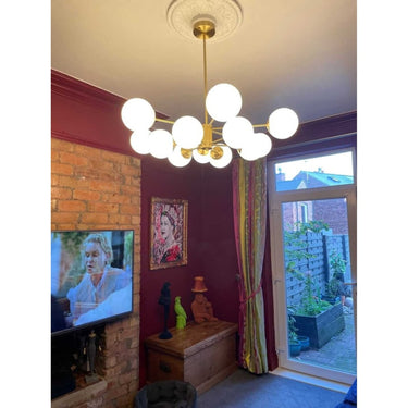 Brass Sputnik Chandelier With Opal Glass Globes - Image 8