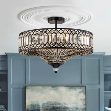 Carved Crystal Drum Semi Flush Mount Ceiling Light - Image 1