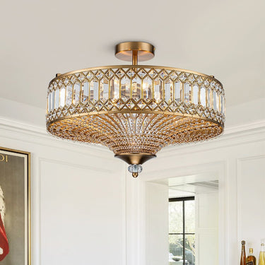 Carved Crystal Drum Semi Flush Mount Ceiling Light - Image 3