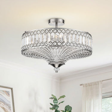 Carved Crystal Drum Semi Flush Mount Ceiling Light - Image 7