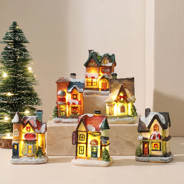 Christmas Village Decoration Set With 6 Snow-Covered Houses And Warm LED Lights - Image 1