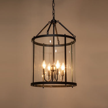 Clear Glass Cylinder Lantern Pendant Light With Metal Frame - Image 3