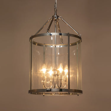 Clear Glass Cylinder Lantern Pendant Light With Metal Frame - Image 4