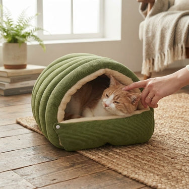 Cozy Cord Pet Cave Bed With Plush Fleece Lining For Cats And Small Dogs - Image 3