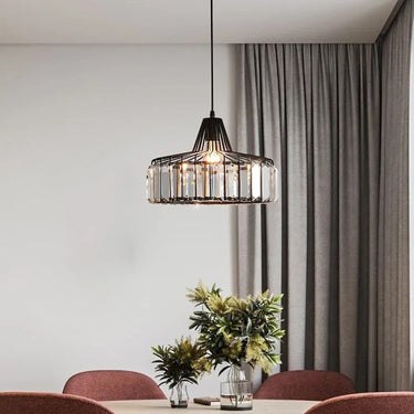 Cylindrical Cage Pendant Light With Crystal Accents - Image 2