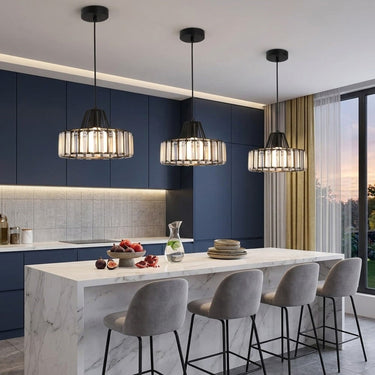 Cylindrical Cage Pendant Light With Crystal Accents - Image 4
