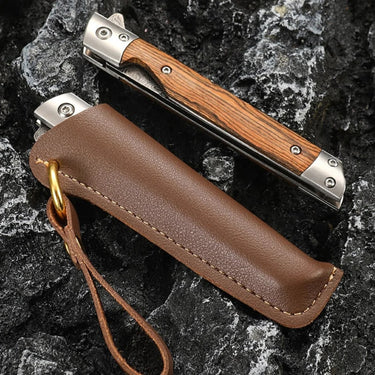 Damascus Pattern Folding Knife With Stainless Steel Blade And Wood Handle For Camping Hiking And Edc - Image 4