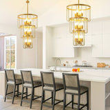 Farmhouse Chandelier Triple Tier Cage Stairwell Lighting With Exposed Bulbs - Image 5