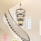 Farmhouse Chandelier Triple Tier Cage Stairwell Lighting With Exposed Bulbs - Image 3