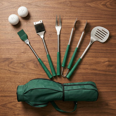 Father's Day Golf Themed Bbq Tool Set 7-Piece Stainless Steel Grilling Accessories With Non-Slip Rubber Grips - Image 1