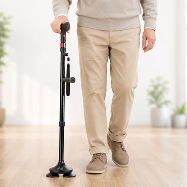 Foldable Quad Cane With Pivoting Base Cushioned T-Handle And LED Light - Image 3