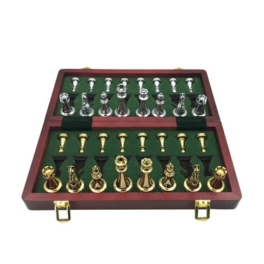 Folding Chess Board Set With Zinc Alloy And Wood Pieces - Image 1