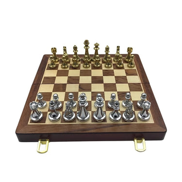 Folding Chess Board Set With Zinc Alloy And Wood Pieces - Image 3