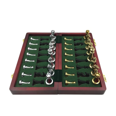 Folding Chess Board Set With Zinc Alloy And Wood Pieces - Image 4
