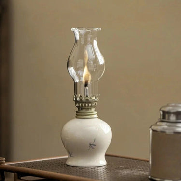 Hand-Painted Ceramic Oil Lantern With Glass Chimney - Image 2