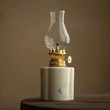 Hand-Painted Ceramic Oil Lantern With Glass Chimney - Image 5
