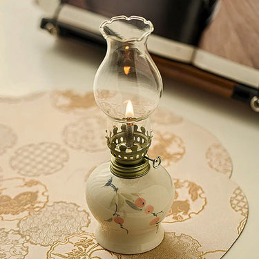 Hand-Painted Ceramic Oil Lantern With Glass Chimney - Image 6