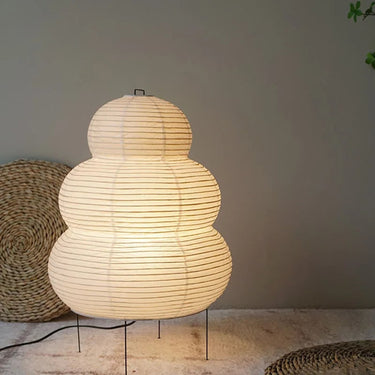 Japanese Style Floor Lamp With Ribbed Paper Shade - Image 1