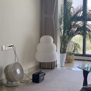 Japanese Style Floor Lamp With Ribbed Paper Shade - Image 4