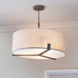 Linen Cylindrical Pendant Light With Brass Hardware And Adjustable Height - Image 3