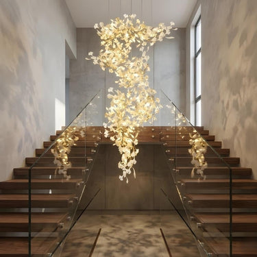 Luxury Gold Spiral Staircase Chandelier With Ceramic Petal Shades - Image 5