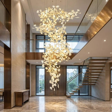 Luxury Gold Spiral Staircase Chandelier With Ceramic Petal Shades - Image 4